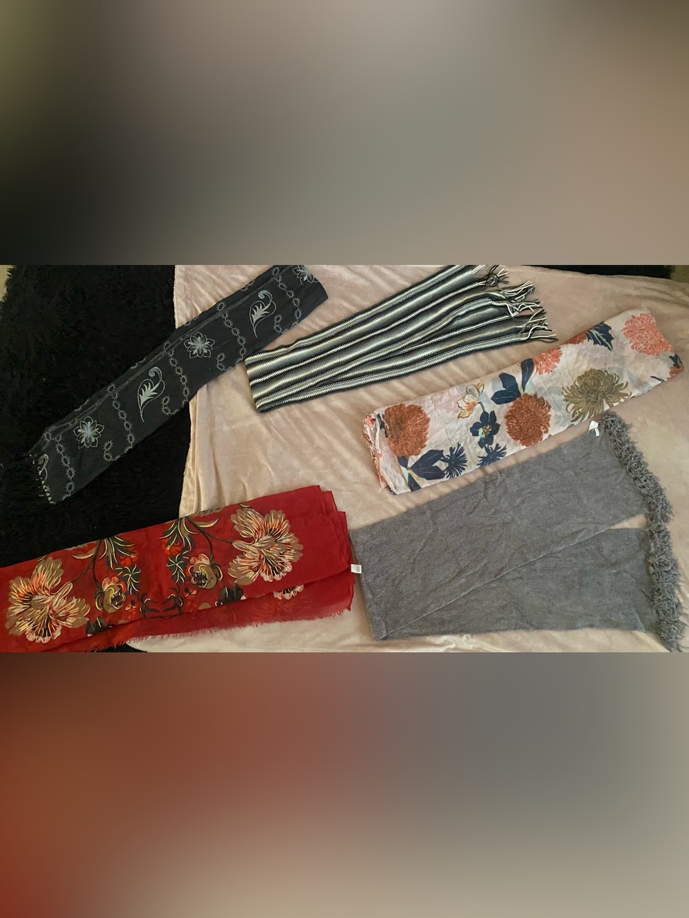 Assorted Women's Scarves - Red Floral, Gray, Black & Multicolor Options